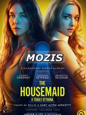 Sydney Sweeney és Amanda Seyfried egymásnak háttal állnak egy sárga háttér előtt, közöttük egy kulcslyuk alakú kék lépcsősor vezet a sötétbe.